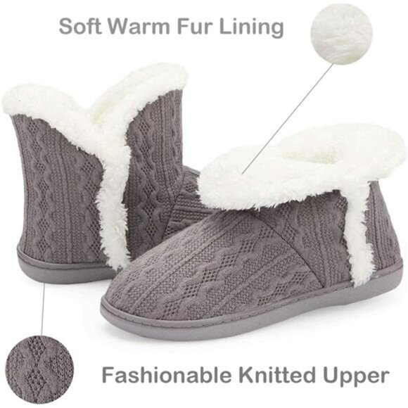 Women Warm Bootie Slippers Fluffy Plush Indoor Outdoor Winter Booty Slippers - Picture 3 of 7